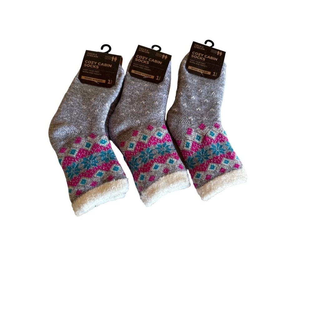 NWT Field & Stream Cozy Cabin Fleece Socks Lot of 3 Youth One Size